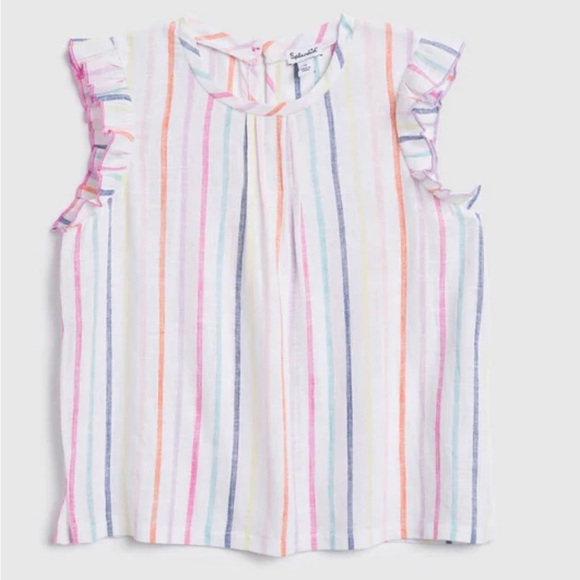 Splendid Girls Venice Short Ruffle Sleeve multi stripe scoop neck Tee size 8 nwt - Picture 1 of 5